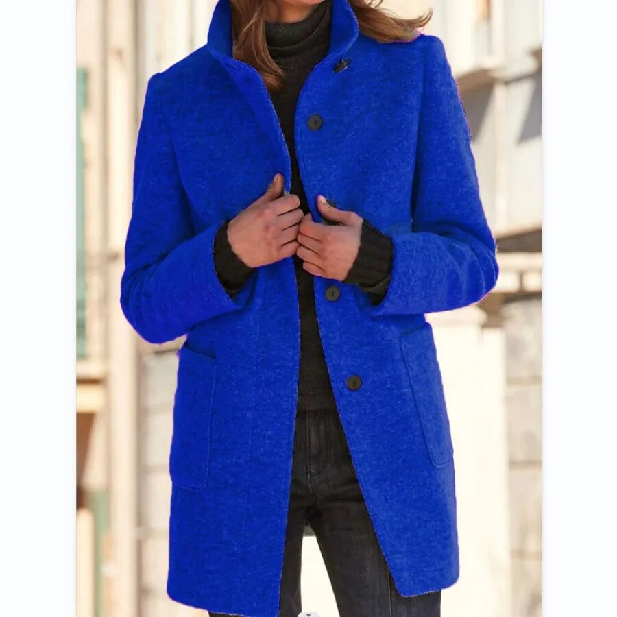 Gray coat with stand-up collar and pockets