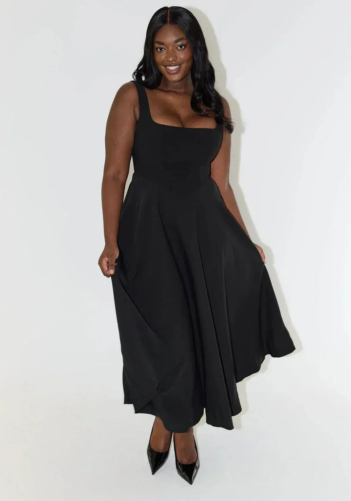 Lune London | Midi Dress with High Waist and Square Neckline