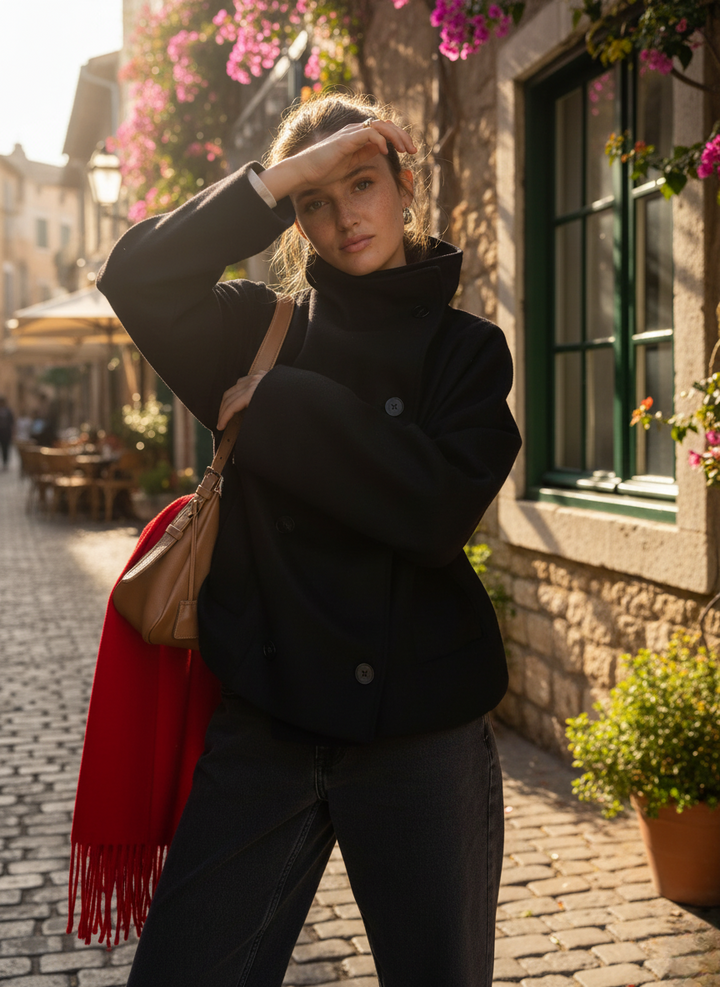 Lune London | Jacket - Wool Blend - Oversized Fit - Stand-Up Collar - Double-Breasted Buttons