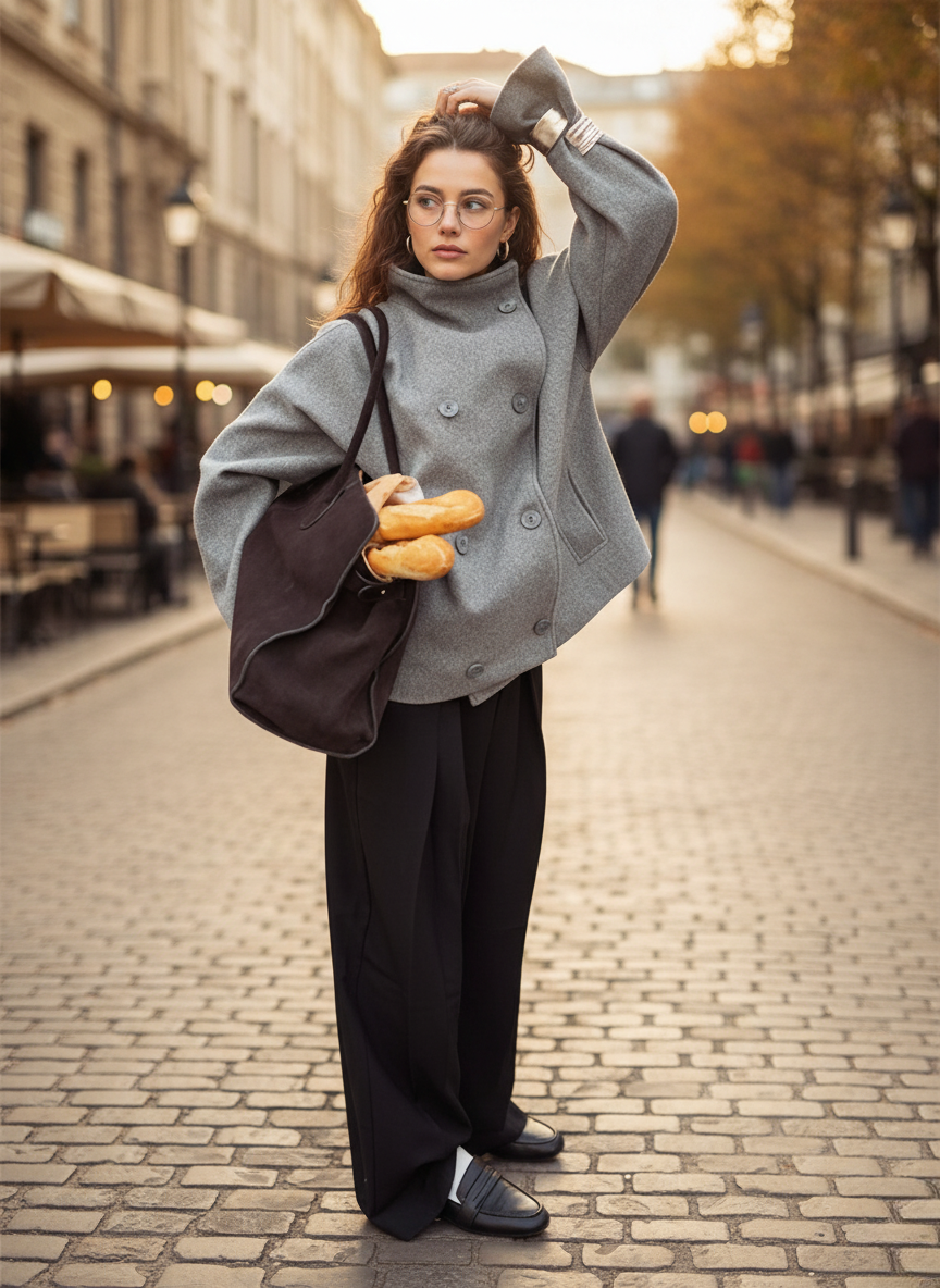 Lune London | Jacket - Wool Blend - Oversized Fit - Stand-Up Collar - Double-Breasted Buttons