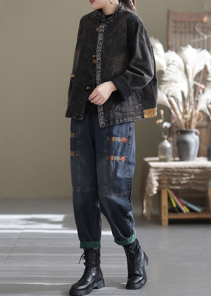 Lune London | Black Plus Size Waist Pocket Patchwork Cotton Denim Coats