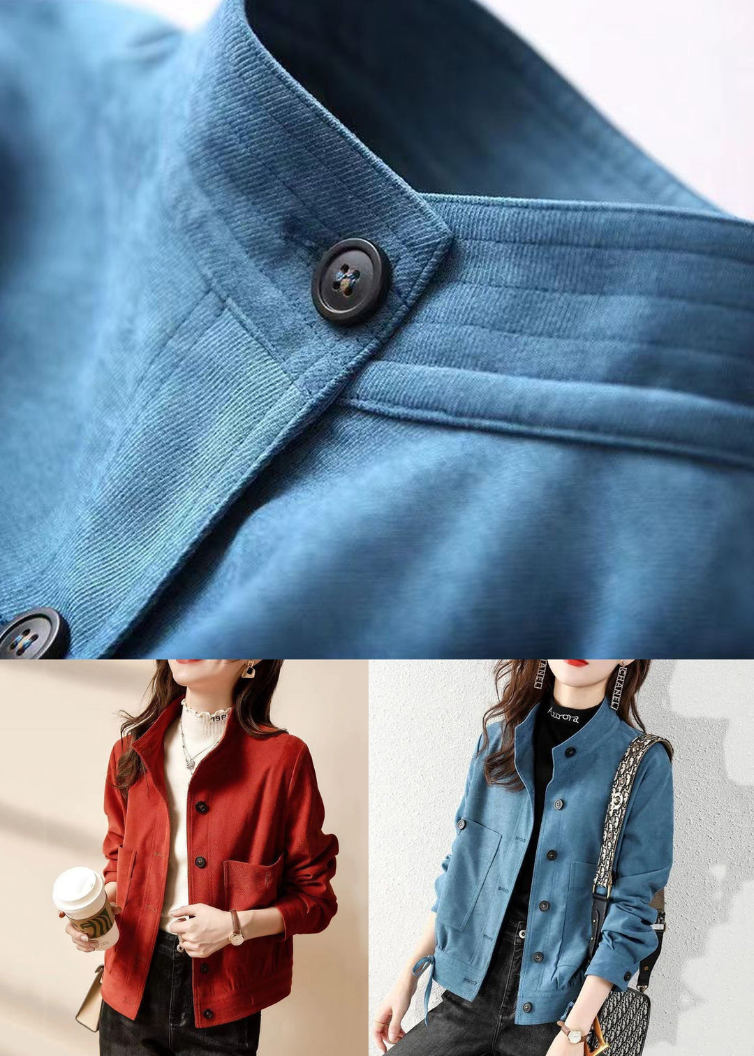 Chic und Stil | Size Cotton patchwork coats with red buttons and pockets Long sleeves