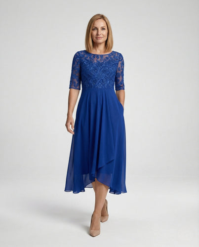 Elegant chiffon evening dress with lace