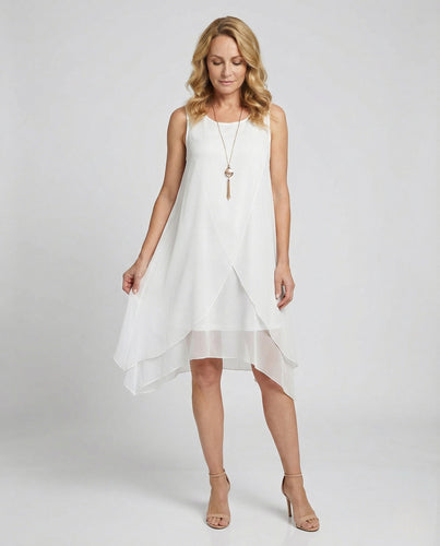 Women's Sleeveless Silk Layered Dress Asymmetrical
