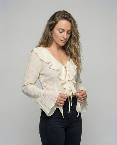 Women's Crinkled Chiffon Blouse with Ruffle Collar