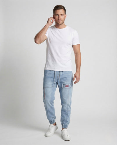 Men's Jeans Jogger with Cargo Pockets Denim Jogging Pants