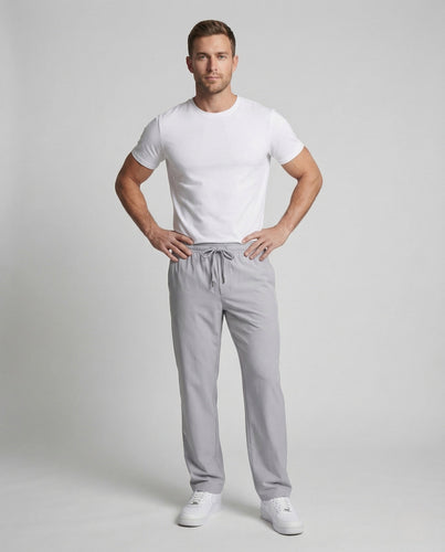 Men's leisure pants made of microfiber with drawstring