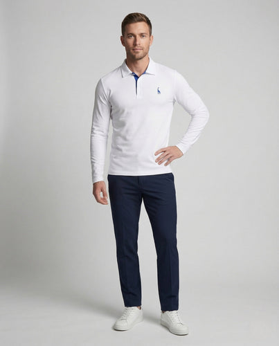 Men's Long Sleeve Polo Cotton Piqué Kent Collar Logo