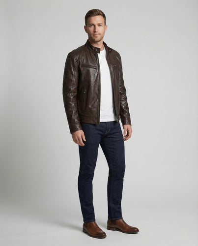 Men's Leather Jacket Lamb Nappa Stand-Up Collar