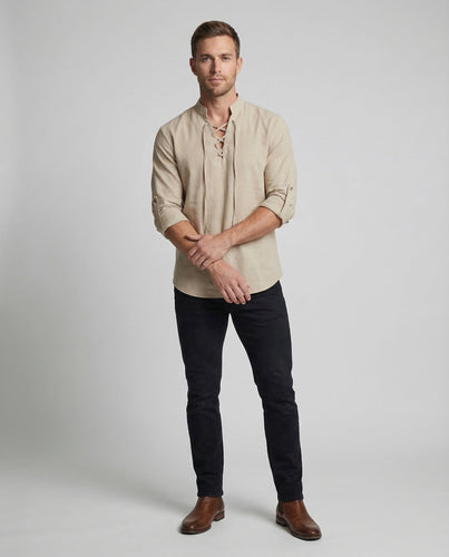 Men's Linen Shirt Laced Collar