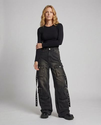 Women's Baggy Jeans Work Pants Side Straps