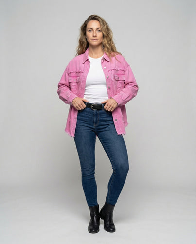 Women's Jeans Shirt Jacket Frayed Hem