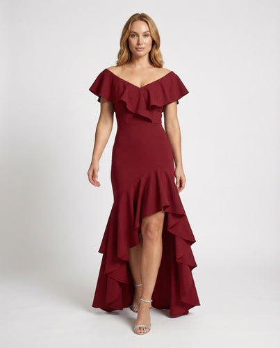 Women's Off-Shoulder Evening Dress with Ruffle Layers