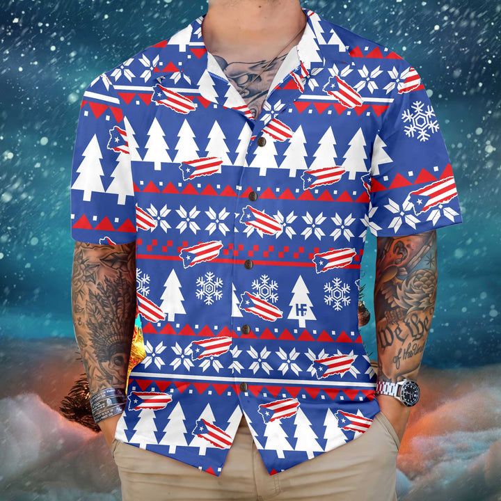 Lune London | Ugly Christmas Hawaiian shirt Porto Rico, Christmas shirt with Puerto Rico flag for men
