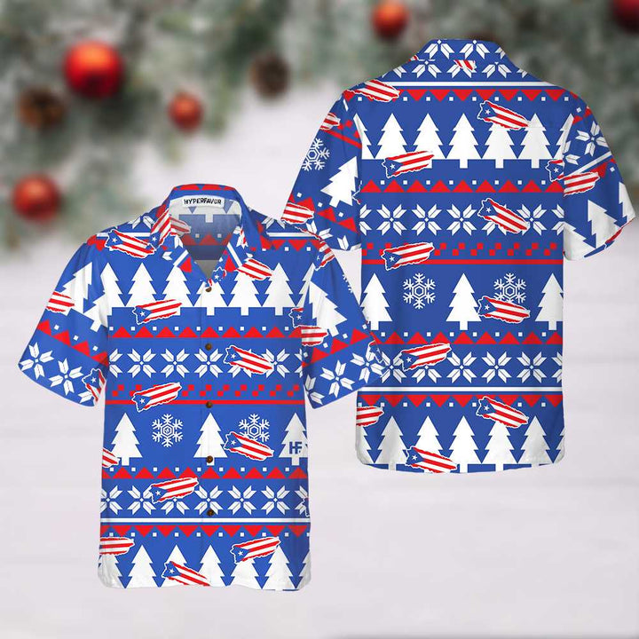 Lune London | Ugly Christmas Hawaiian shirt Porto Rico, Christmas shirt with Puerto Rico flag for men