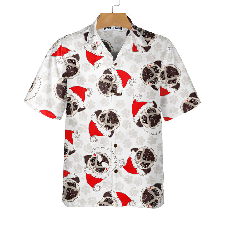 Lune London | Pug Dog In Santa Hut Hawaiian Shirt, Fun Christmas Shirt for Dogs, Christmas Gift for Pug Lovers