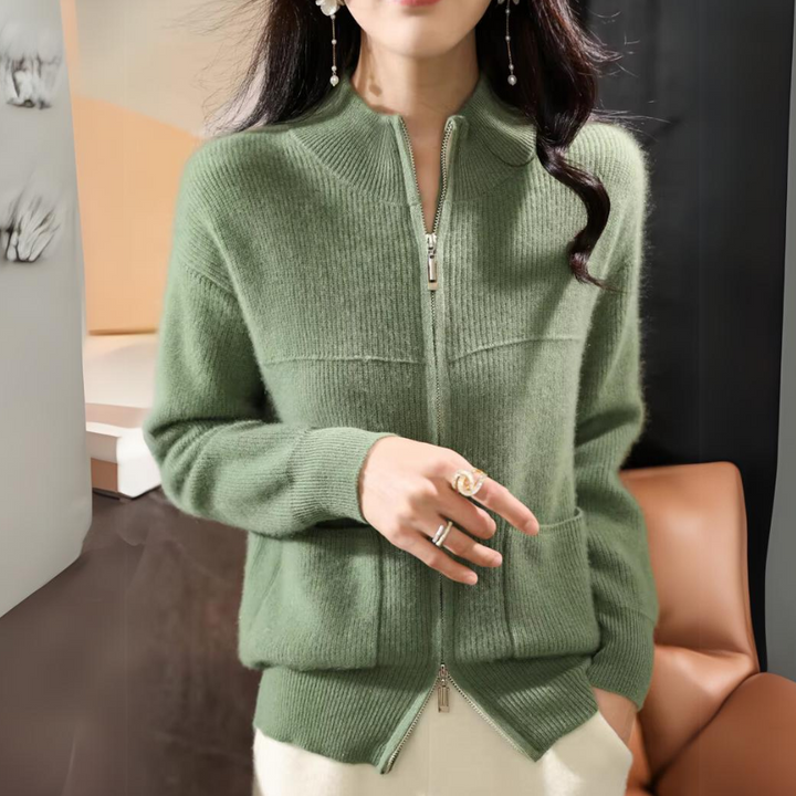 Lune London | Women's Merino Cardigan with Zipper and Long Sleeves