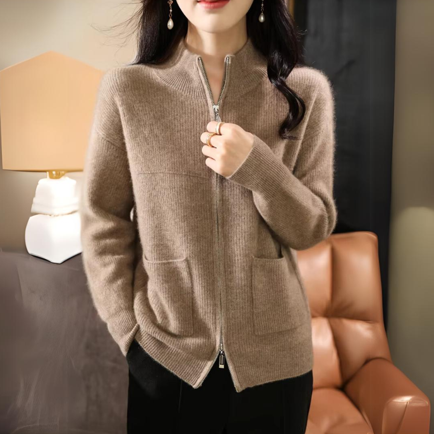 Lune London | Women's Merino Cardigan with Zipper and Long Sleeves