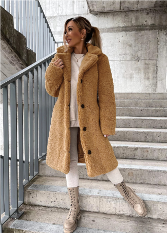 Lune London | Teddy Coat - Longer Oversized Cut - Soft and Warm - Snap Button Closure and Wide Collar