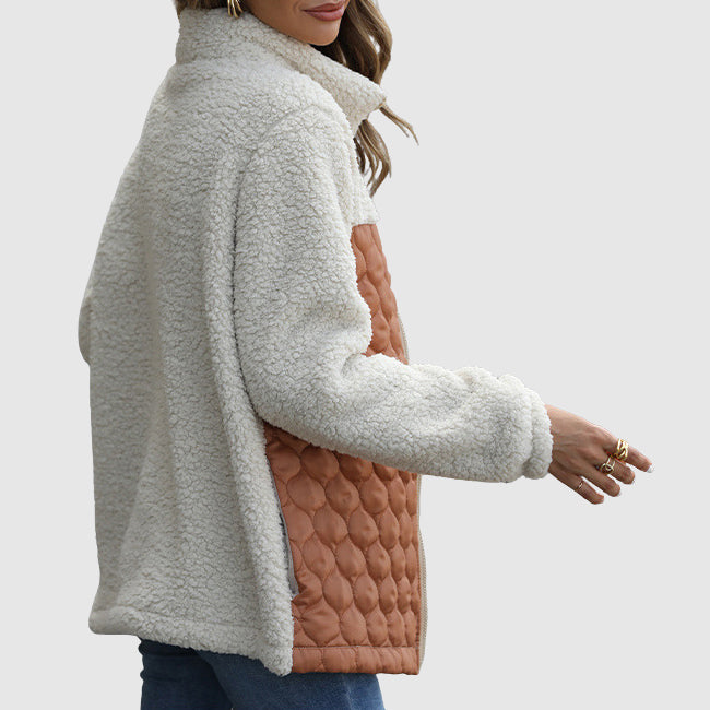 Lune London | Fleece Relaxed Fit Jacket - Quilted Patchwork Faux Fur Trim Jacket