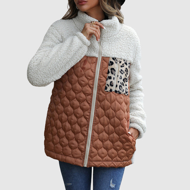 Lune London | Fleece Relaxed Fit Jacket - Quilted Patchwork Faux Fur Trim Jacket