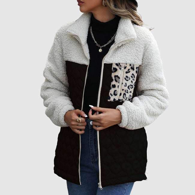 Lune London | Fleece Relaxed Fit Jacket - Quilted Patchwork Faux Fur Trim Jacket