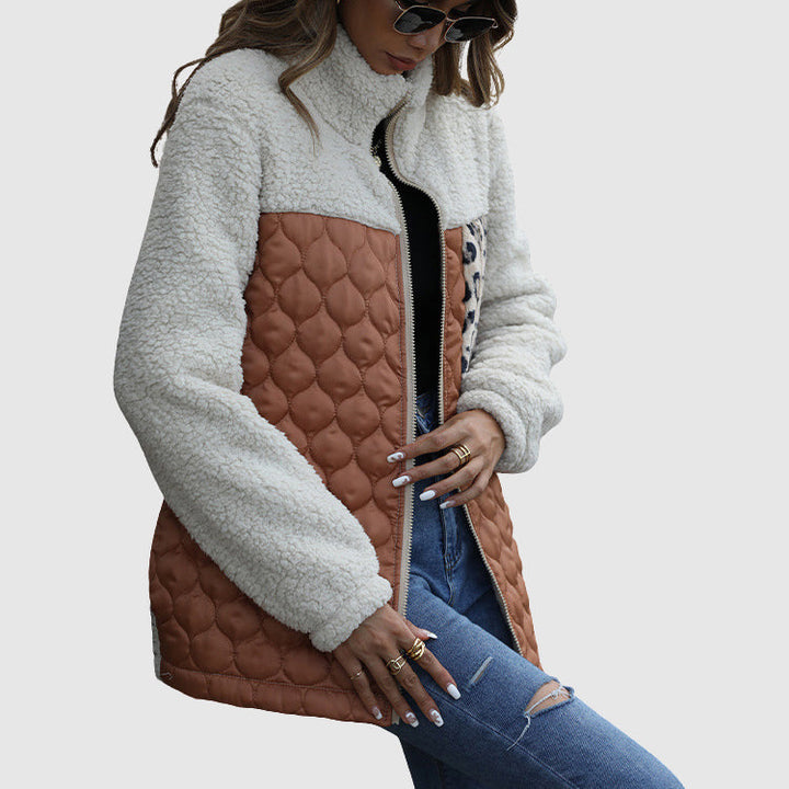 Lune London | Fleece Relaxed Fit Jacket - Quilted Patchwork Faux Fur Trim Jacket