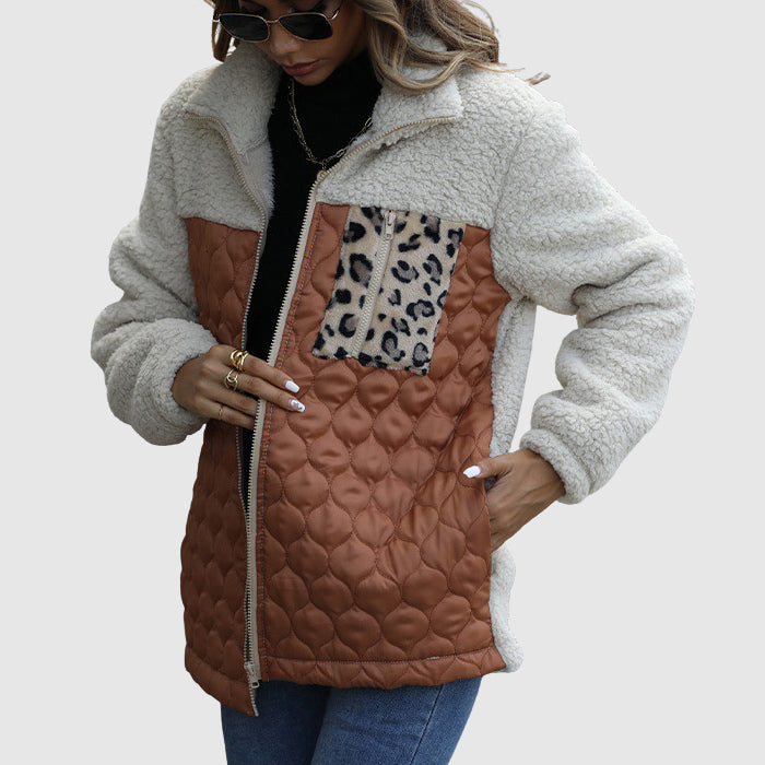 Lune London | Fleece Relaxed Fit Jacket - Quilted Patchwork Faux Fur Trim Jacket