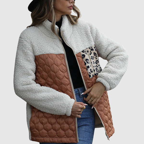 Lune London | Fleece Relaxed Fit Jacket - Quilted Patchwork Faux Fur Trim Jacket