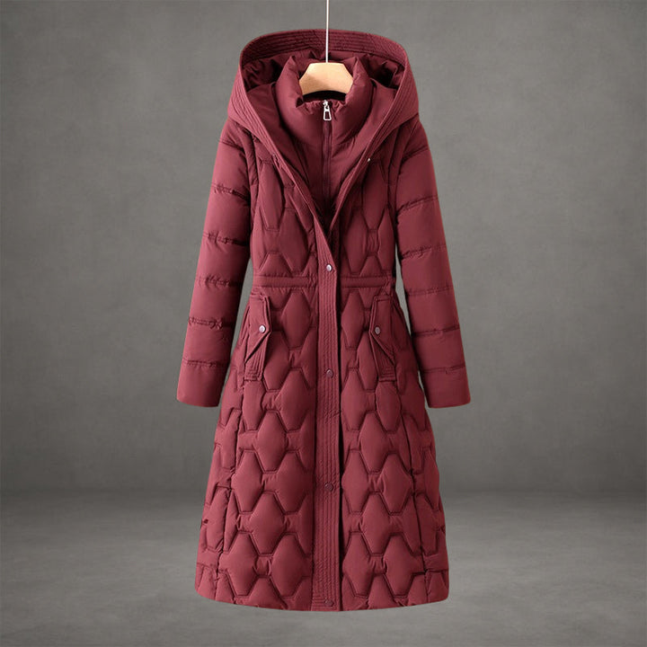 Women’s Quilted Maxi Puffer Coat with Hood & Tailored Waist | Lune London