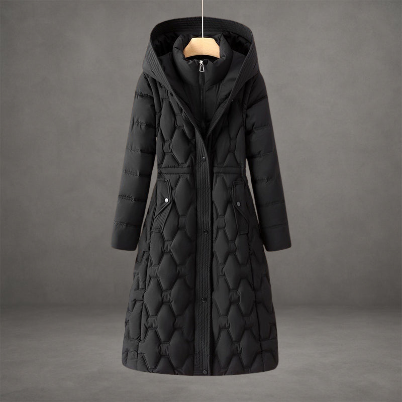 Women’s Quilted Maxi Puffer Coat with Hood & Tailored Waist | Lune London