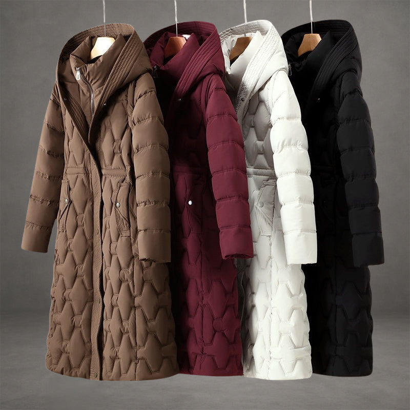 Women’s Quilted Maxi Puffer Coat with Hood & Tailored Waist | Lune London