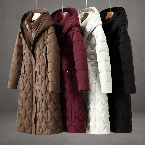 Women’s Quilted Maxi Puffer Coat with Hood & Tailored Waist | Lune London