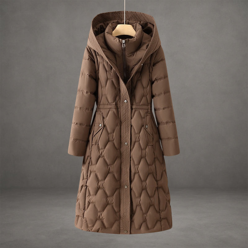 Women’s Quilted Maxi Puffer Coat with Hood & Tailored Waist | Lune London