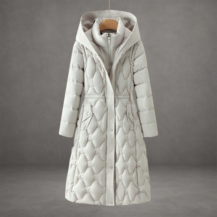 Women’s Quilted Maxi Puffer Coat with Hood & Tailored Waist | Lune London
