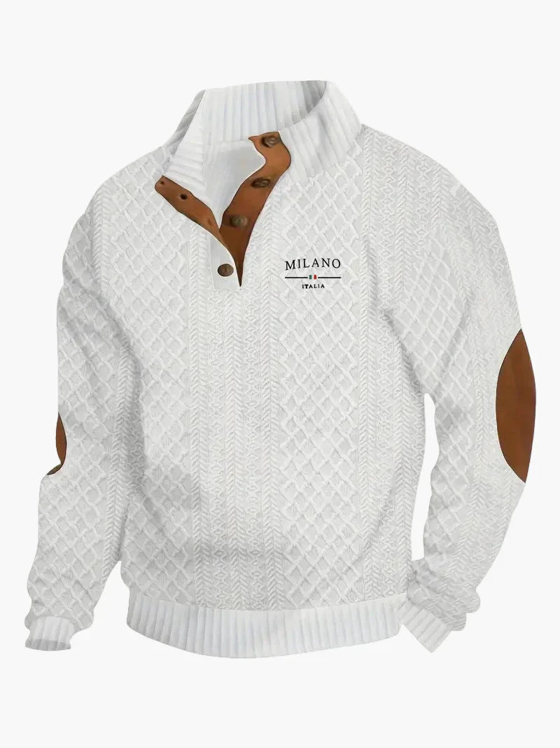 Lune London | Milano Italy Vintage Sweater with High Neck and Elbow Patches - Trendy Casual Sweater