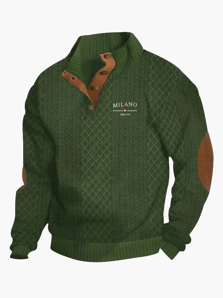Lune London | Milano Italy Vintage Sweater with High Neck and Elbow Patches - Trendy Casual Sweater