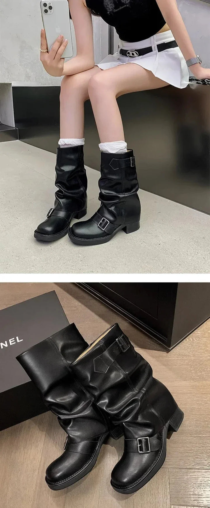 Lune London | Pleated Mid-Calf Boots