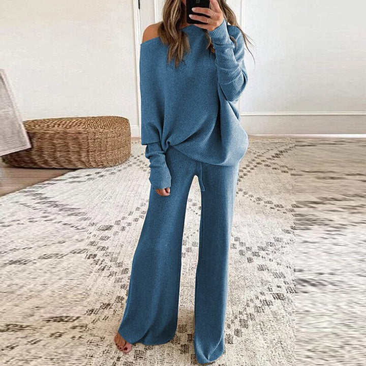 Lune London - Stylish Autumn One-Shoulder Sweater and Loose Pants Set for Women
