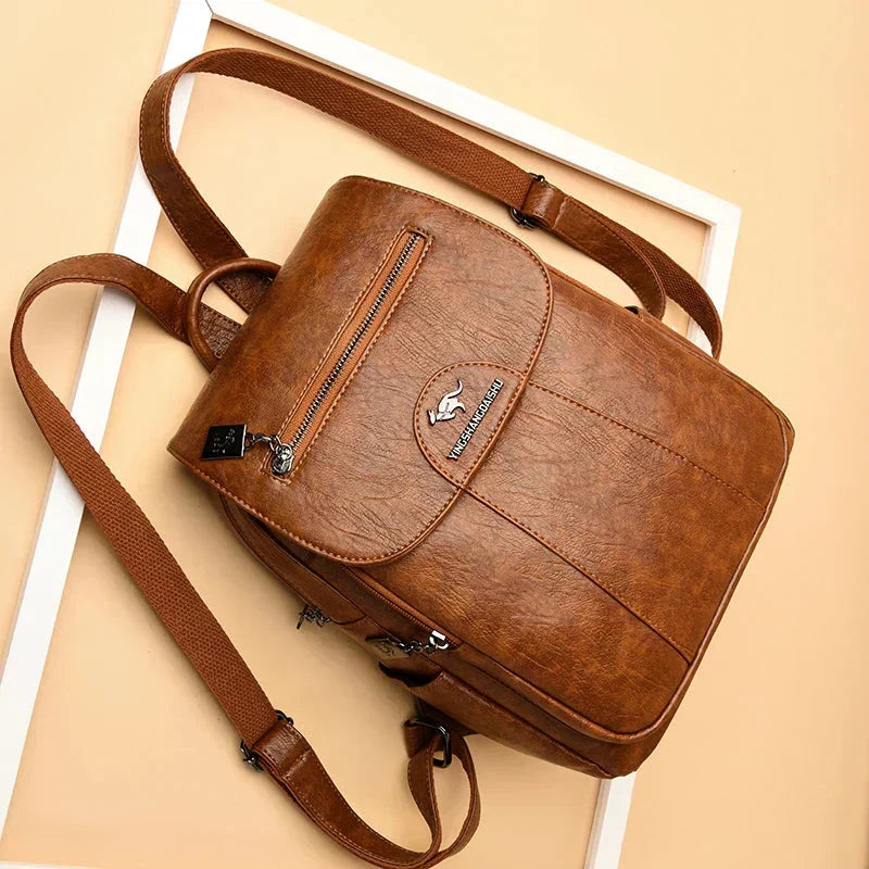 Chic Und Stil | Large Leather Backpack with Theft Protection for Women