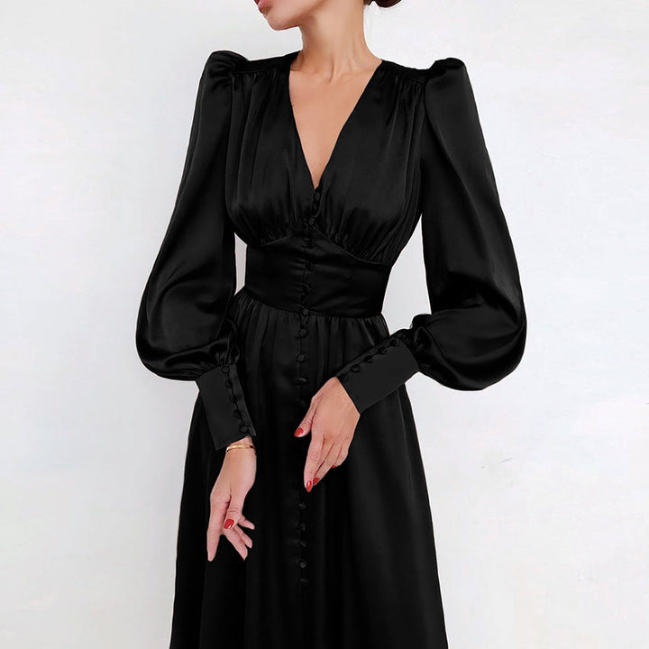 Lune London | Elegant Party Dress with V-Neck and Puff Sleeves for Women