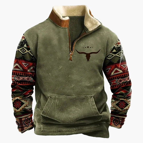 Lune London | Western style sweater with aztec pattern and longhorn design - Comfortable casual sweatshirt for outdoor activities and everyday wear