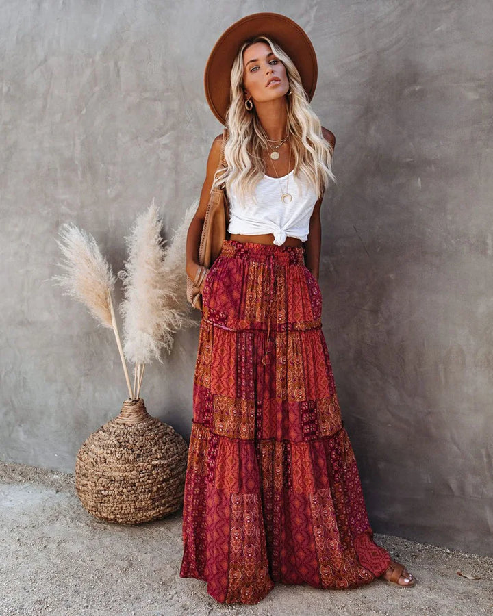 Lune London | High Waisted Long Printed A-Line Skirt Flower Skirt