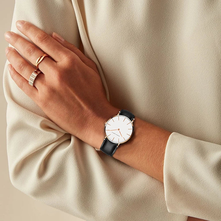 Lune London | Round Timeless Minimalist Watch with Leather Strap for Women