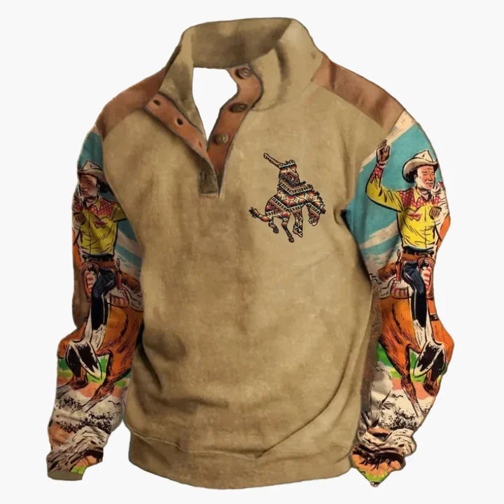 Lune London | Retro cowboy sweatshirt with digital print and high collar - Casual western pullover for outdoor and leisure