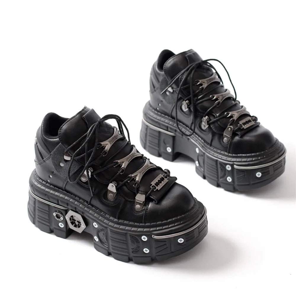 Lune London | Fashion Women Ankle Boots Ladies Thin Heels Round Toe Lace-Up Metal Decoration Sneakers Miss Studded Punk Gothic Rock Shoes