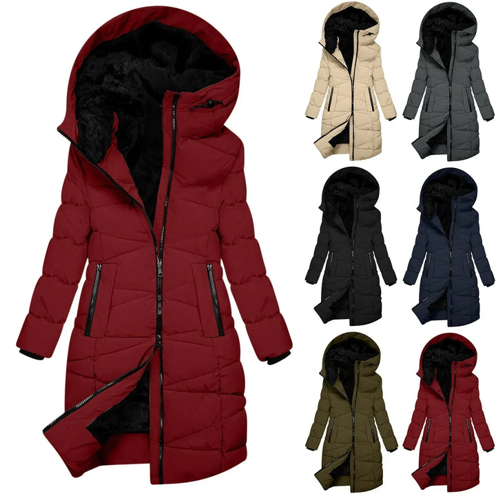 Lune London | Long winter coat - Windbreaker hoodie with zipper, elegant and refined