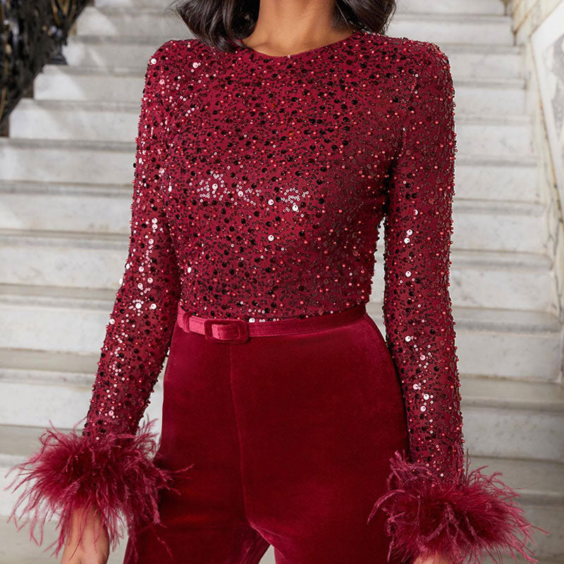 Lune London | Jumpsuit with sequins and feathers