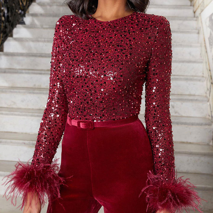 Lune London | Jumpsuit with sequins and feathers