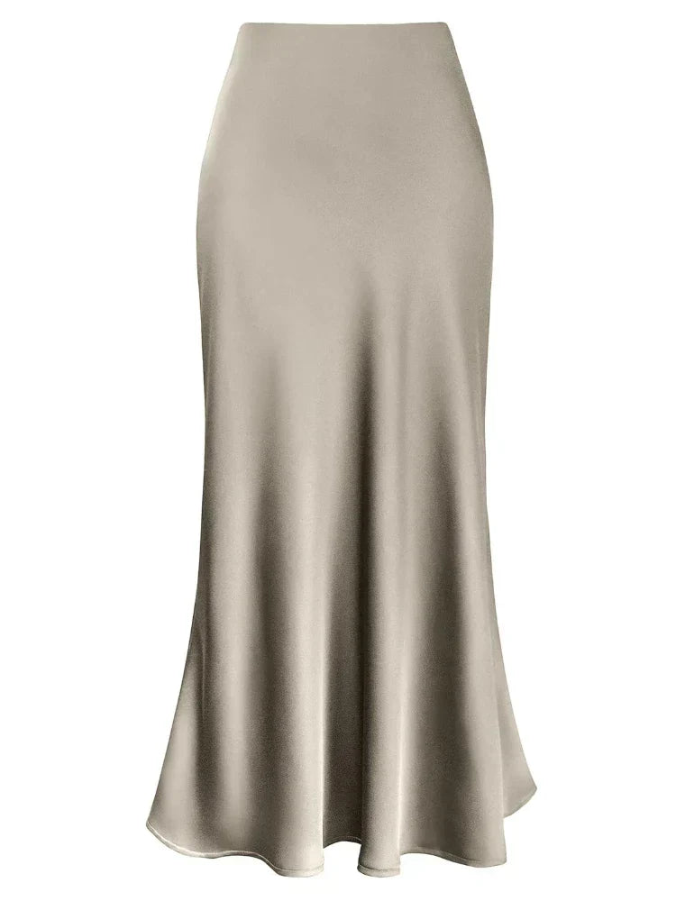 Lune London | Women's Satin Silk Skirts Summer Spring Korean Fashion Clothing Office Ladies Long Skirts Elegant Black Maxi Skirts for Women
